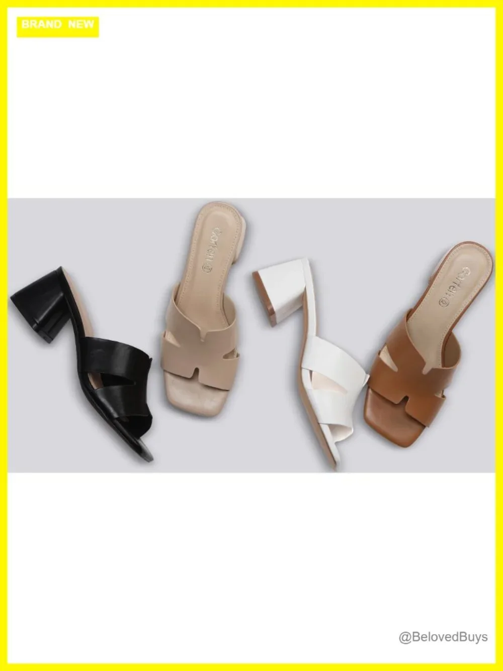 Women's Square Toe Low Block Heel Sandals Slip On Casual PU Leather